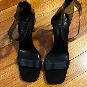 INC International Concepts Black Block Heel Sandals with Clear Straps